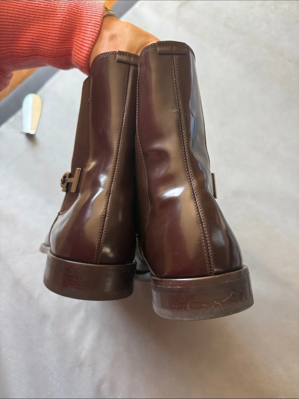 Men's Ferragamo Isidoro Chelsea Dress Boots in Dark Brown Leather